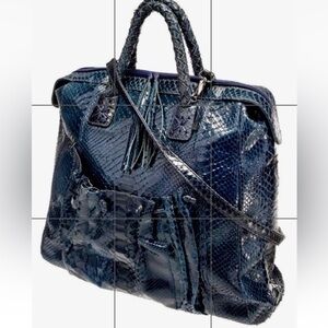 NEW Vintage Carlos Falchi Python two way Navy Snakeskin Tote